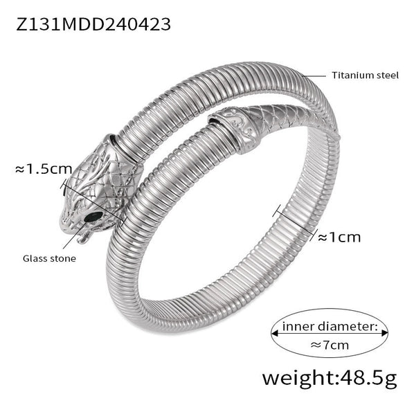 Women's Titanium Steel Snake Head Tail Geometric Fashion Electroplated Zircon Jewelry Stretch Bracelet