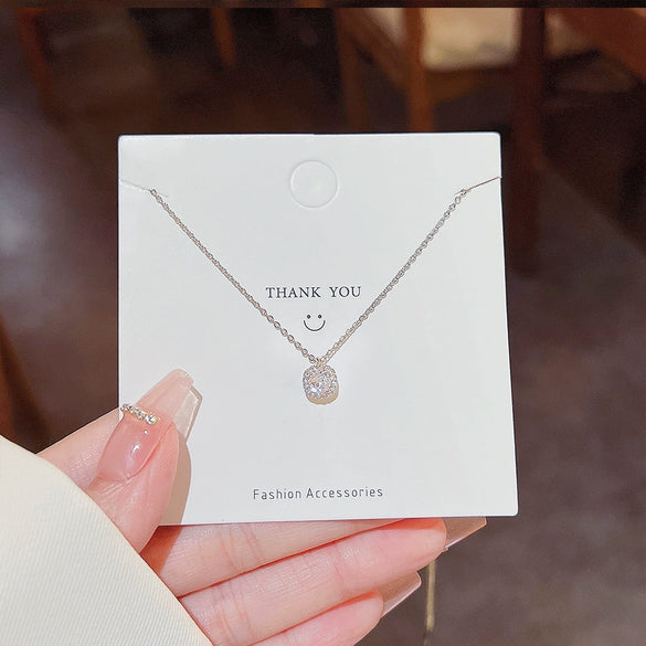 Women's Titanium Steel Square Microinlaid Zirconium Ochain Necklace With Geometric Design
