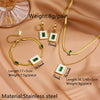 Women's Titanium Steel Square Shell Clavicle Chain Pendant Double Layer Sweater Chain With Plant Flowers Pattern Earrings And Bracelet Set
