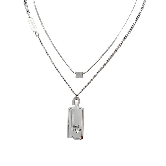 Women's Titanium Steel Square Tag Double Layer Folded Sweater Chain Necklace With Geometric Pattern And Electroplating Design