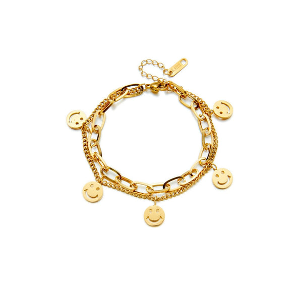 Women's Titanium Steel Stacked Round Smiley Face Pendant Bracelet With Electroplating