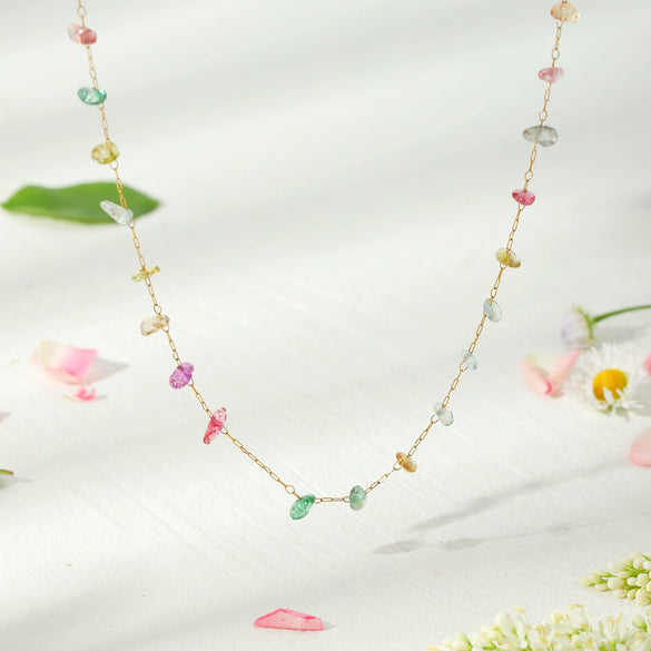 Women's Titanium Steel Stainless Steel Double Chain Necklace With Colored Gravel Vacuum Plated