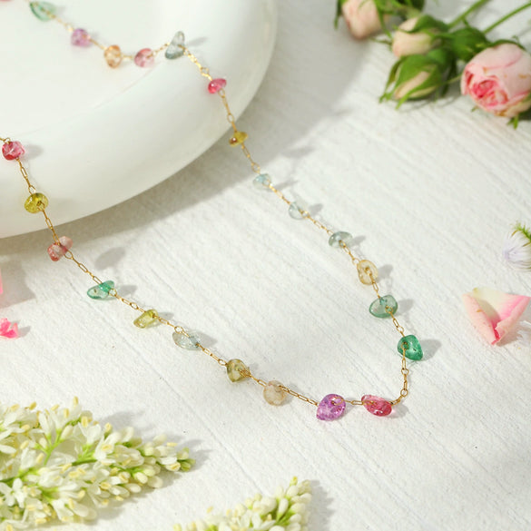 Women's Titanium Steel Stainless Steel Double Chain Necklace With Colored Gravel Vacuum Plated