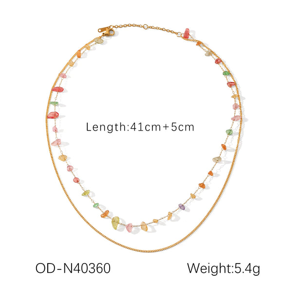 Women's Titanium Steel Stainless Steel Double Chain Necklace With Colored Gravel Vacuum Plated