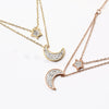 Women's Titanium Steel Star And Moon Multi Layer Clavicle Necklace With Gold Inlaid Full Diamond Pendant Ball Chain