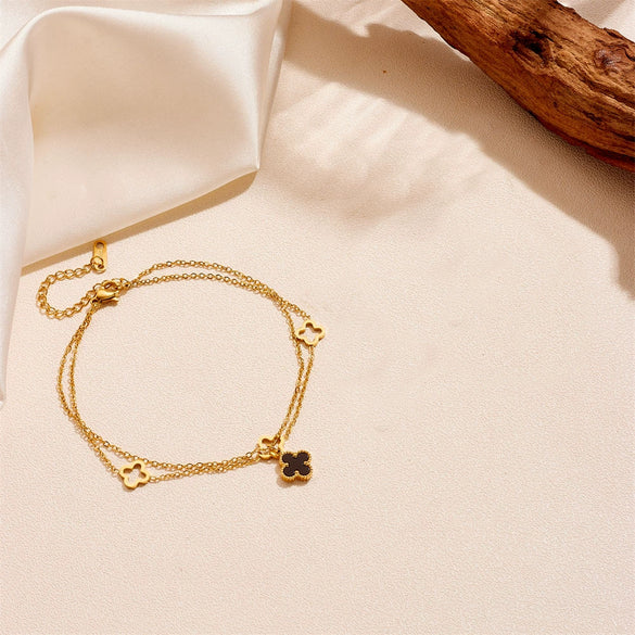Women's Titanium Steel Star Pattern Double Layer Hollow Flower Anklet