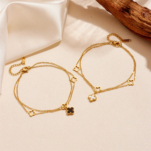 Women's Titanium Steel Star Pattern Double Layer Hollow Flower Anklet