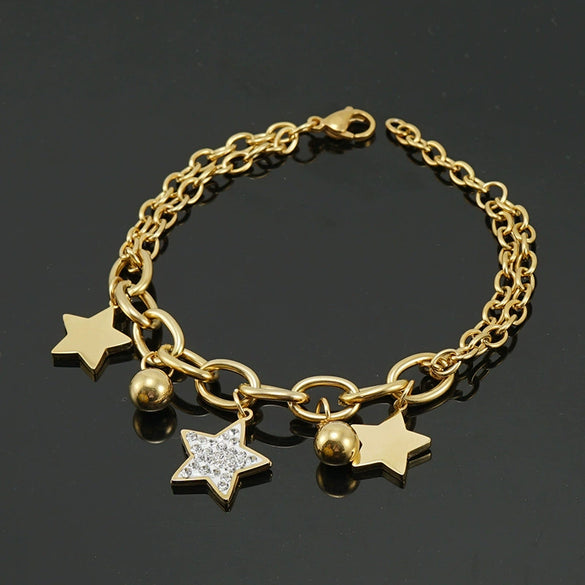Women's 316L Stainless Steel Star Pattern Electroplated Sticky Diamond Bracelet Jewelry