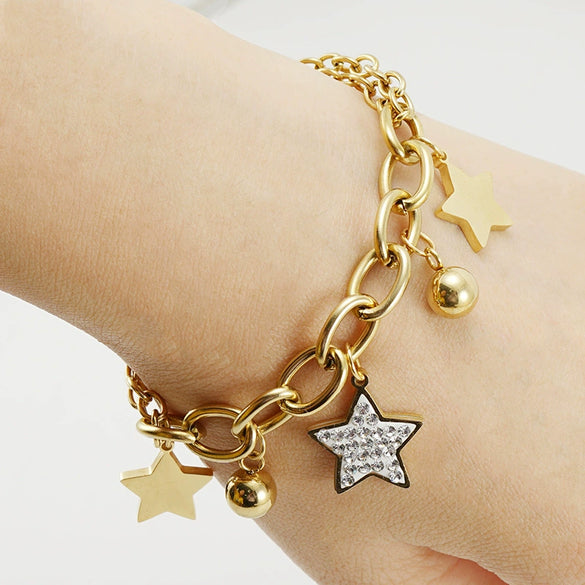 Women's 316L Stainless Steel Star Pattern Electroplated Sticky Diamond Bracelet Jewelry