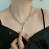 Women's Titanium Steel Stitching Design Specialshaped Baroque Pearl Necklace With Polishing Process And Bow Pattern