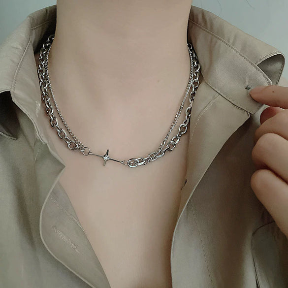 Women's Titanium Steel Stitching Design Specialshaped Baroque Pearl Necklace With Polishing Process And Bow Pattern