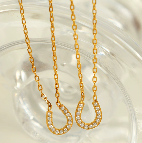 Women's 316L Stainless Steel U Shaped Light Luxury Simple All Match Niche Design Electroplated Full Diamond Pendant Necklace