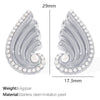 Women's 316L Stainless Steel Wingsshaped Diamondstudded Pearlinlaid Electroplated Light Luxury Style Earrings