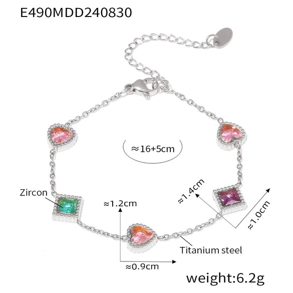 Women's Titanium Steel Zircon Bracelet With Love Square And Heart Geometric Patterns Pvd Plated 18K True Gold