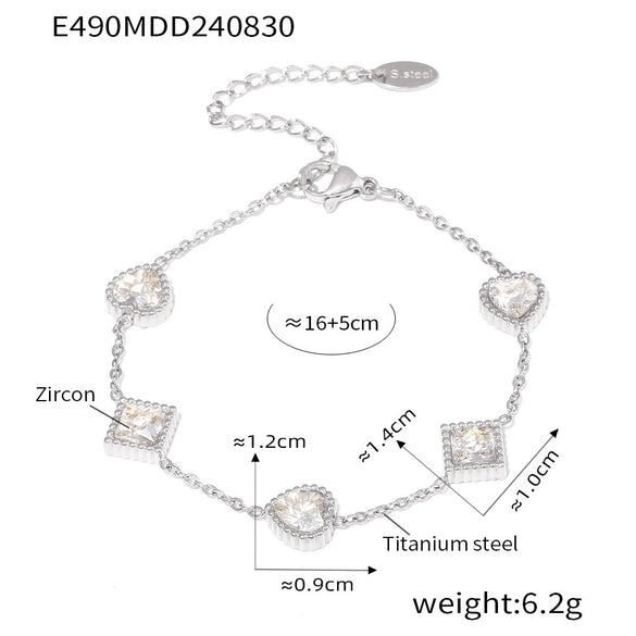 Women's Titanium Steel Zircon Bracelet With Love Square And Heart Geometric Patterns Pvd Plated 18K True Gold