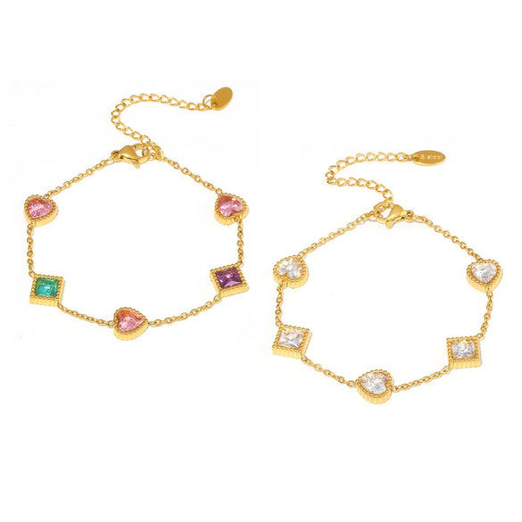 Women's Titanium Steel Zircon Bracelet With Love Square And Heart Geometric Patterns Pvd Plated 18K True Gold