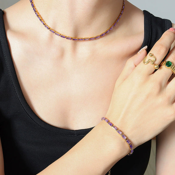 Women's 316L Stainless Steel Zircon Geometric Pattern Light Luxury Style Necklace