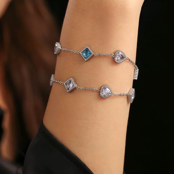 Women's 316L Stainless Steel Zircon Love Square Heart Geometric Pvd Plated Bracelet