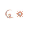 Women's Trendy Asymmetric Elegant Star Moon Earrings Made Of Sterling Silver And Copper With Diamond Design And Star Pattern