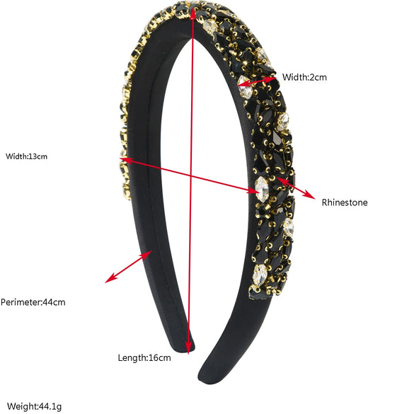 Women's Trendy Baroque Retro Headband With Colorful Rhinestones And Full Diamond Light Luxury Style Geometric Design