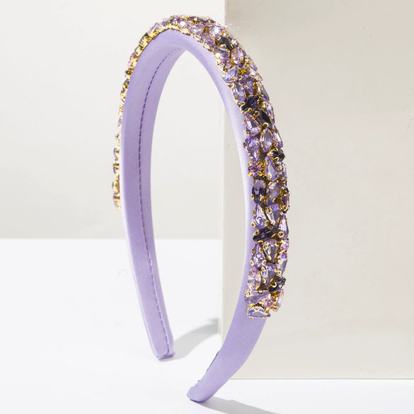 Women's Trendy Baroque Retro Headband With Colorful Rhinestones And Full Diamond Light Luxury Style Geometric Design