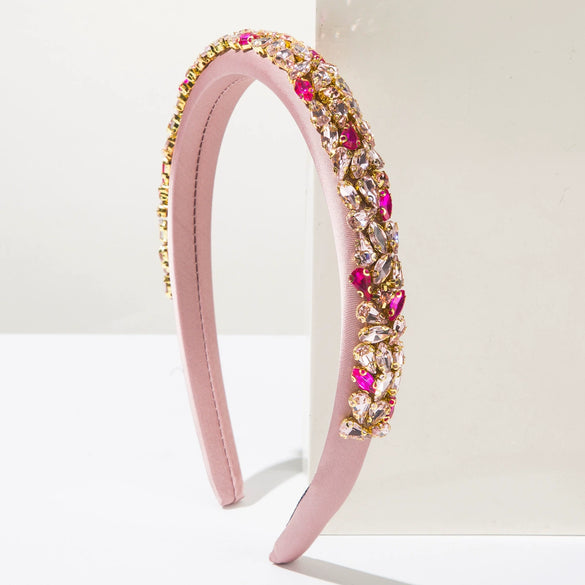Women's Trendy Baroque Retro Headband With Colorful Rhinestones And Full Diamond Light Luxury Style Geometric Design