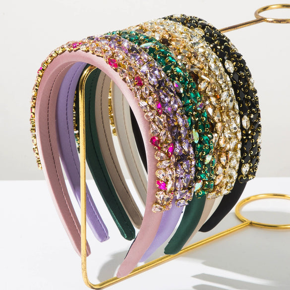 Women's Trendy Baroque Retro Headband With Colorful Rhinestones And Full Diamond Light Luxury Style Geometric Design