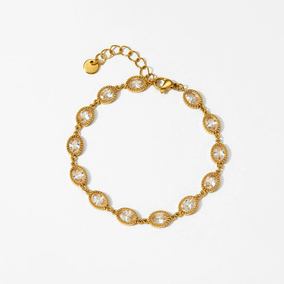 Women's Trendy Oval Zircon Bracelet In Stainless Steel With Geometric Design And Electroplating Color Preservation