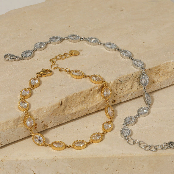 Women's Trendy Oval Zircon Bracelet In Stainless Steel With Geometric Design And Electroplating Color Preservation