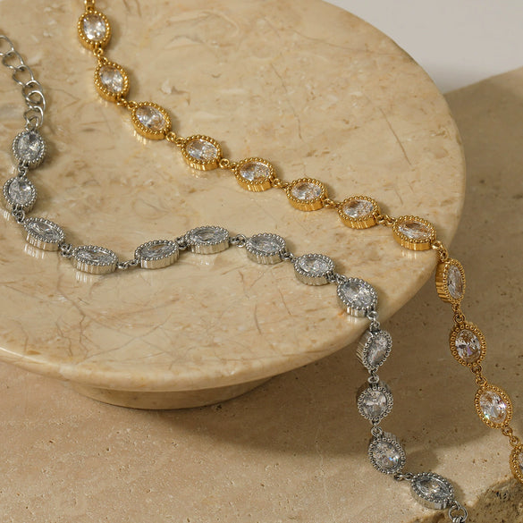 Women's Trendy Oval Zircon Bracelet In Stainless Steel With Geometric Design And Electroplating Color Preservation