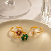 Women's Trendy Sunflower Pearl Adjustable Ring Stainless Steel Geometric Electroplating