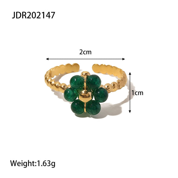Women's Trendy Sunflower Pearl Adjustable Ring Stainless Steel Geometric Electroplating