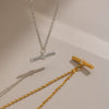 Women's Tshaped Stainless Steel Pendant Necklace With Vacuum Gold Plating And Flash Ochain Collarbone Chain