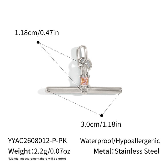 Women's Tshaped Zircon Pendant Necklace In Goldplated Stainless Steel With Geometric Design And Adjustable Extension Chain