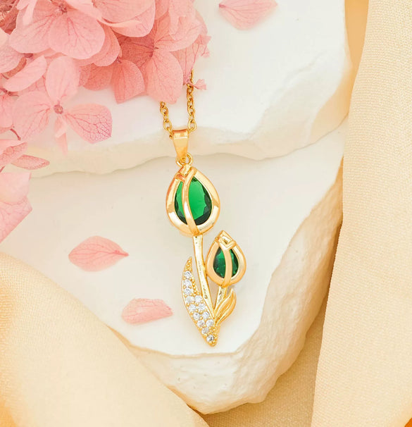 Women's Tulip Zircon Flower Necklace Titanium Steel Copper Real Gold Plated Cross Chain Sweet Style