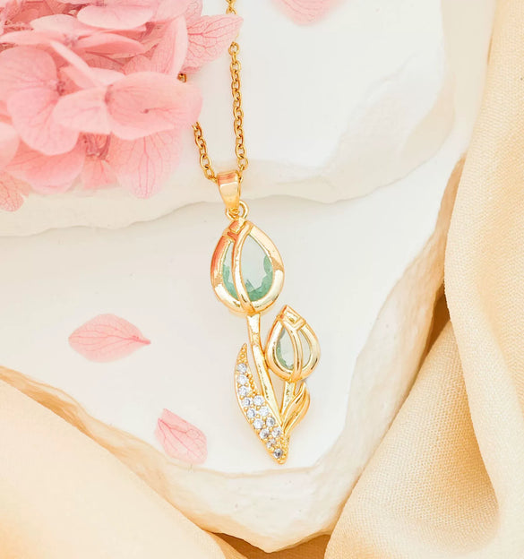 Women's Tulip Zircon Flower Necklace Titanium Steel Copper Real Gold Plated Cross Chain Sweet Style