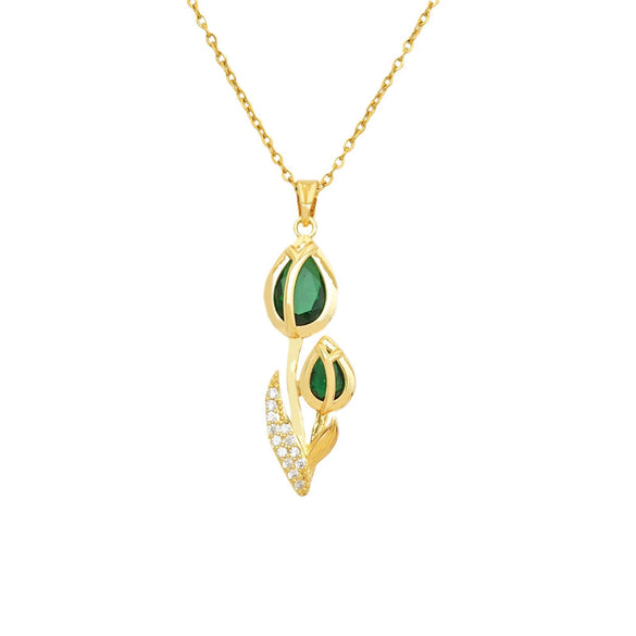 Women's Tulip Zircon Flower Necklace Titanium Steel Copper Real Gold Plated Cross Chain Sweet Style