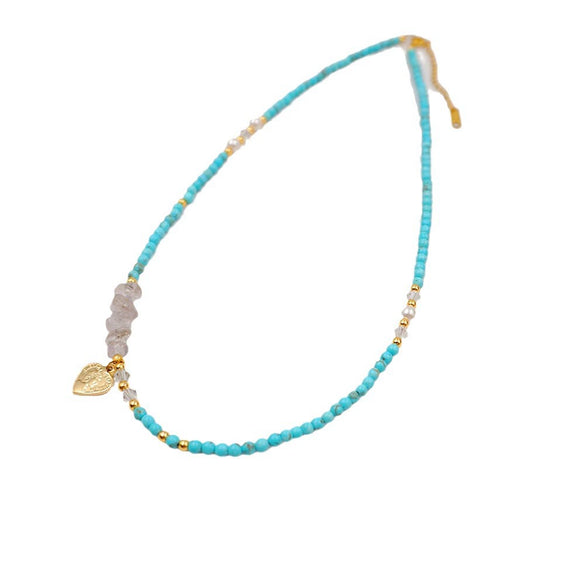Women's Turquoise And Alloy Handmade Geometric Beaded Necklace And Bracelet