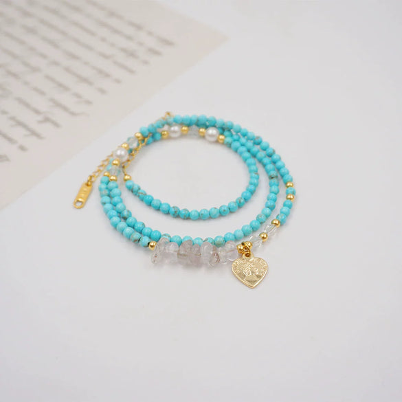 Women's Turquoise And Alloy Handmade Geometric Beaded Necklace And Bracelet