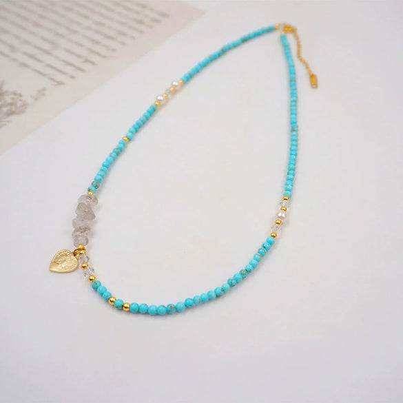 Women's Turquoise And Alloy Handmade Geometric Beaded Necklace And Bracelet