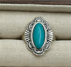 Women's Turquoise Inlaid Alloy Ring Set With Feather Details And Carved Flower Geometric Design Polished Finish