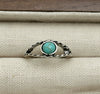 Women's Turquoise Inlaid Alloy Ring Set With Feather Details And Carved Flower Geometric Design Polished Finish