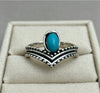 Women's Turquoise Inlaid Alloy Ring Set With Feather Details And Carved Flower Geometric Design Polished Finish