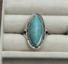 Women's Turquoise Inlaid Alloy Ring Set With Feather Details And Carved Flower Geometric Design Polished Finish
