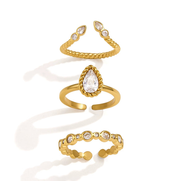 Women's Twisted Geometric Zircon Ring In Stainless Steel With Pvd Gold Plating Hypoallergenic Jewelry