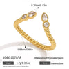 Women's Twisted Geometric Zircon Ring In Stainless Steel With Pvd Gold Plating Hypoallergenic Jewelry