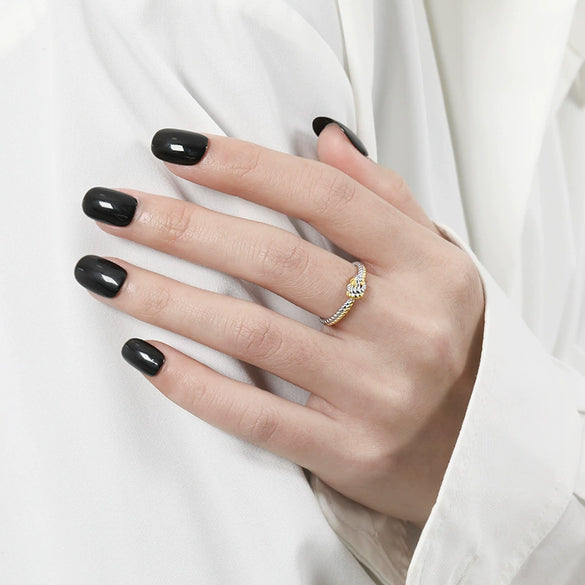 Women's Twostrand Rope Knot Buckle Ring In 925 Sterling Silver With Geometric Style And Electroplating Treatment