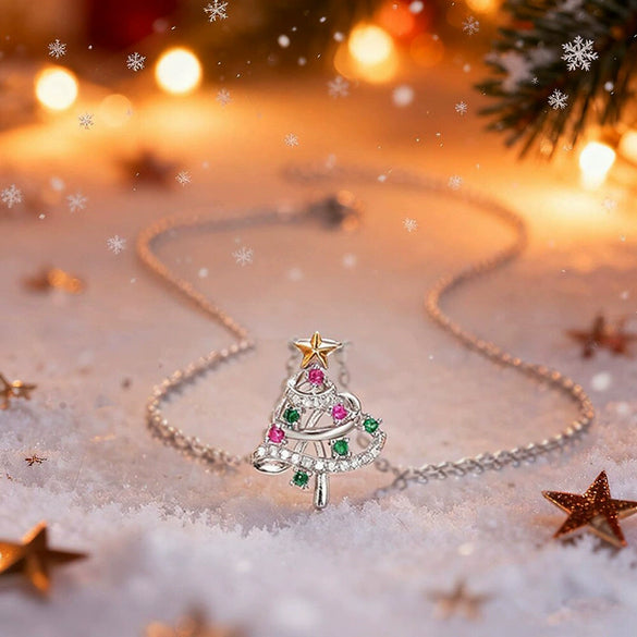 Women's Twotone Christmas Star Pendant Necklace Copper Geometric Jewelry With Zircon Inlay And Olink Chain