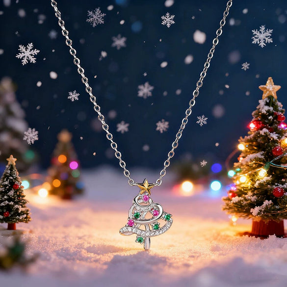 Women's Twotone Christmas Star Pendant Necklace Copper Geometric Jewelry With Zircon Inlay And Olink Chain