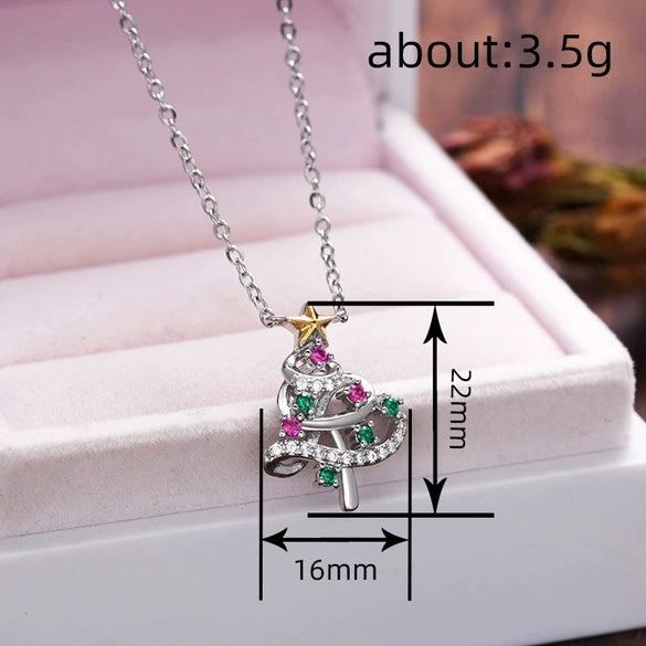 Women's Twotone Christmas Star Pendant Necklace Copper Geometric Jewelry With Zircon Inlay And Olink Chain